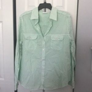 Green and white stripe button down